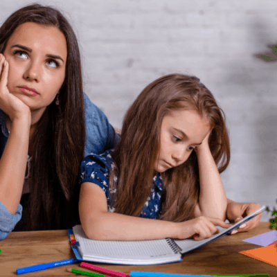 Mom and Daughter struggling with homeschool work